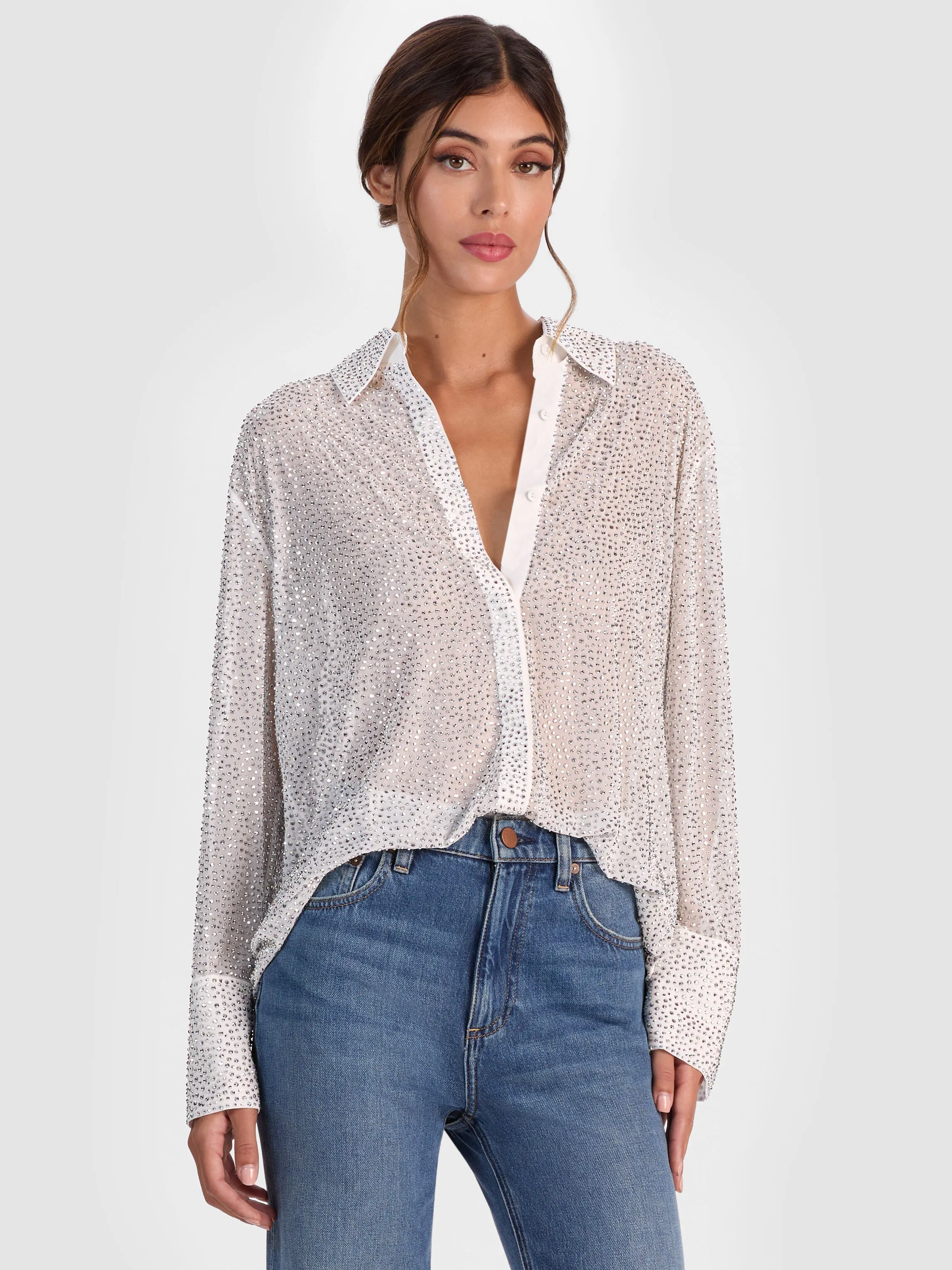 FINELY EMBELLISHED OVERSIZED BUTTON DOWN