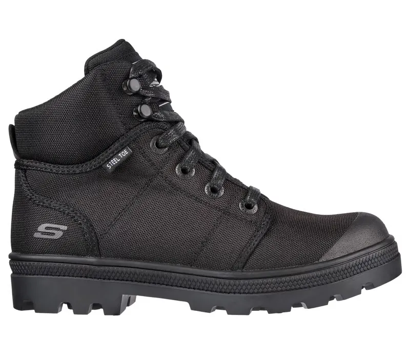 Skechers Work Relaxed Fit: Cankton ST alloy-style safety toe athletic work sneaker in a clean product shot highlighting the athletic silhouette and safety toe profile.